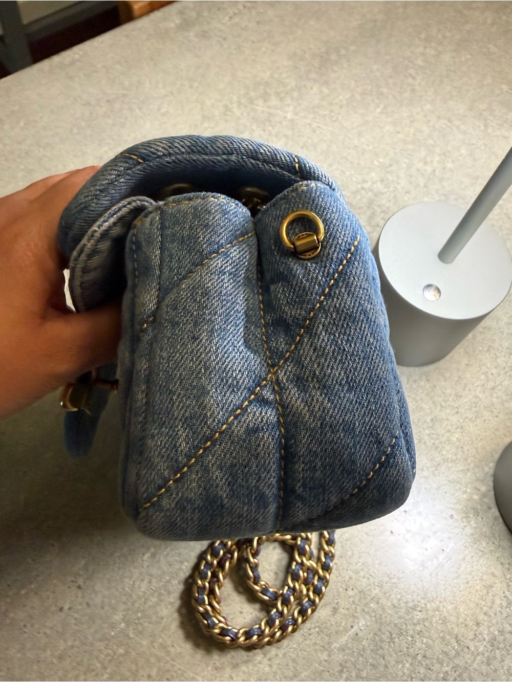 Coach Quilted Denim Shoulder Bag with Gold 'C' Hardware - Picture 12 of 13